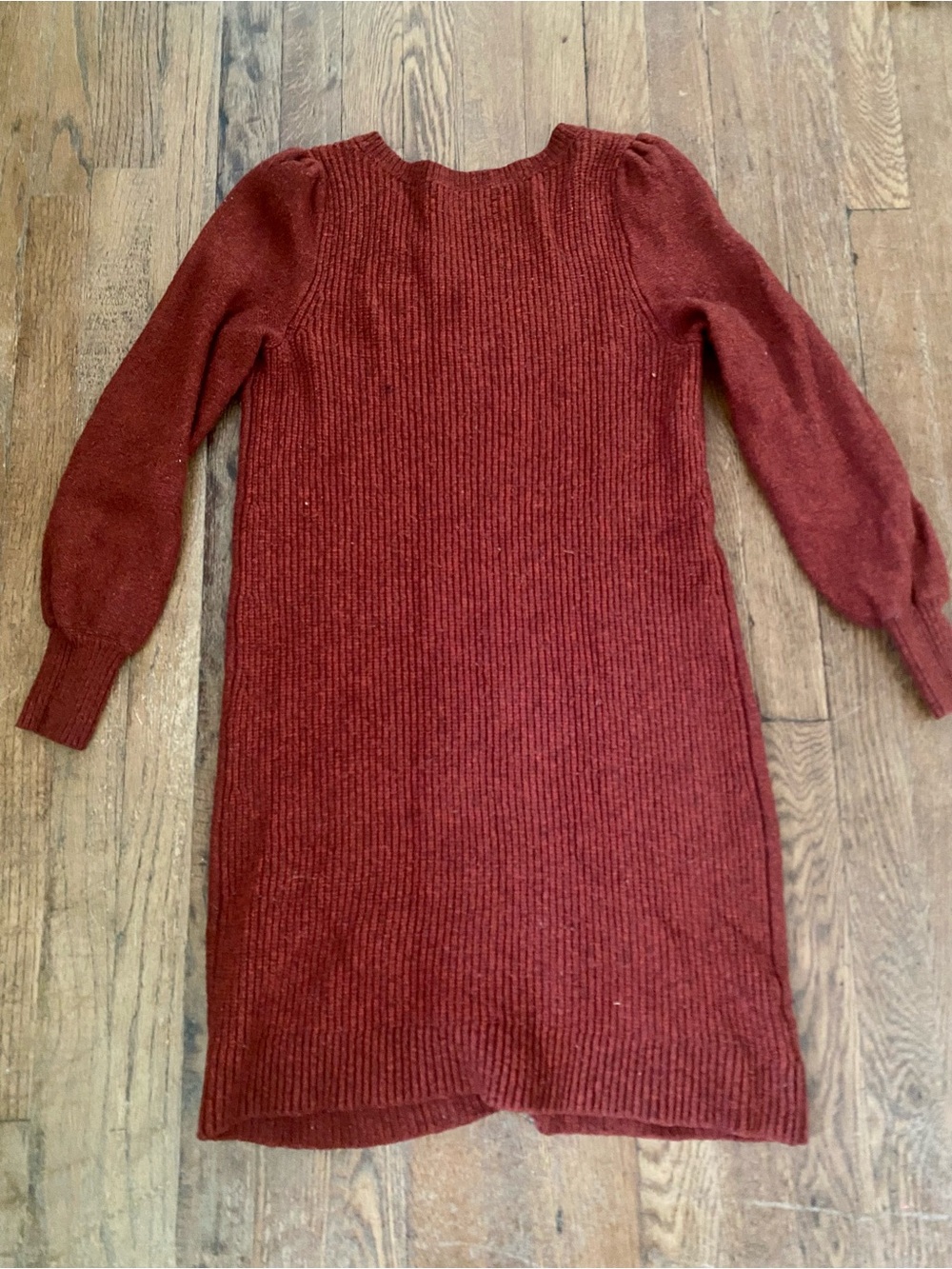 LOFT Cable-Knit V-Neck Sweater Dress in Rusty Red - Picture 4 of 4